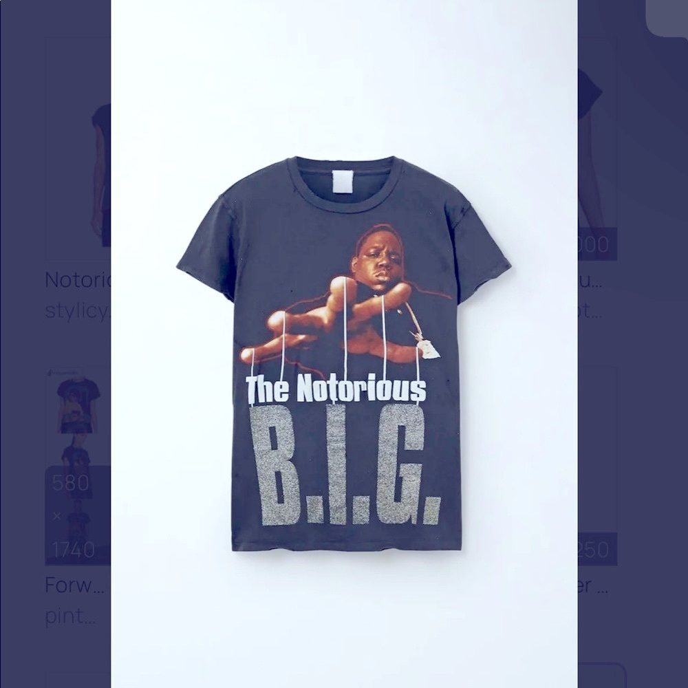 NEW MADE WORN Notorious BIG glitter tee size medium